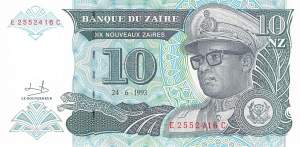 Zaire p55 10 nouveaux Zaires 1993 front